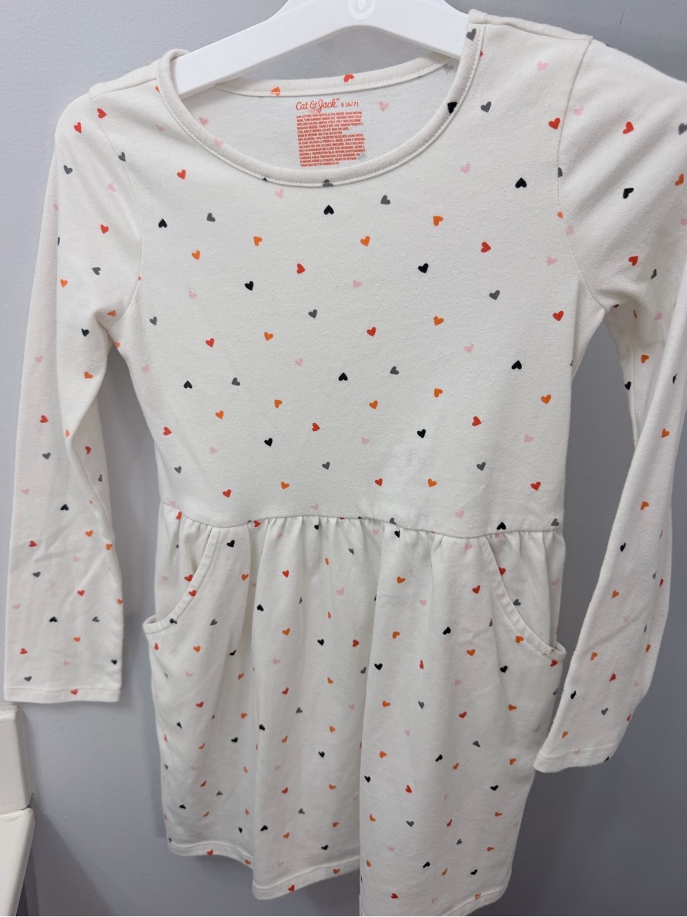 Cat & Jack Cream Long Sleeve Dress with Multicolor Heart Print